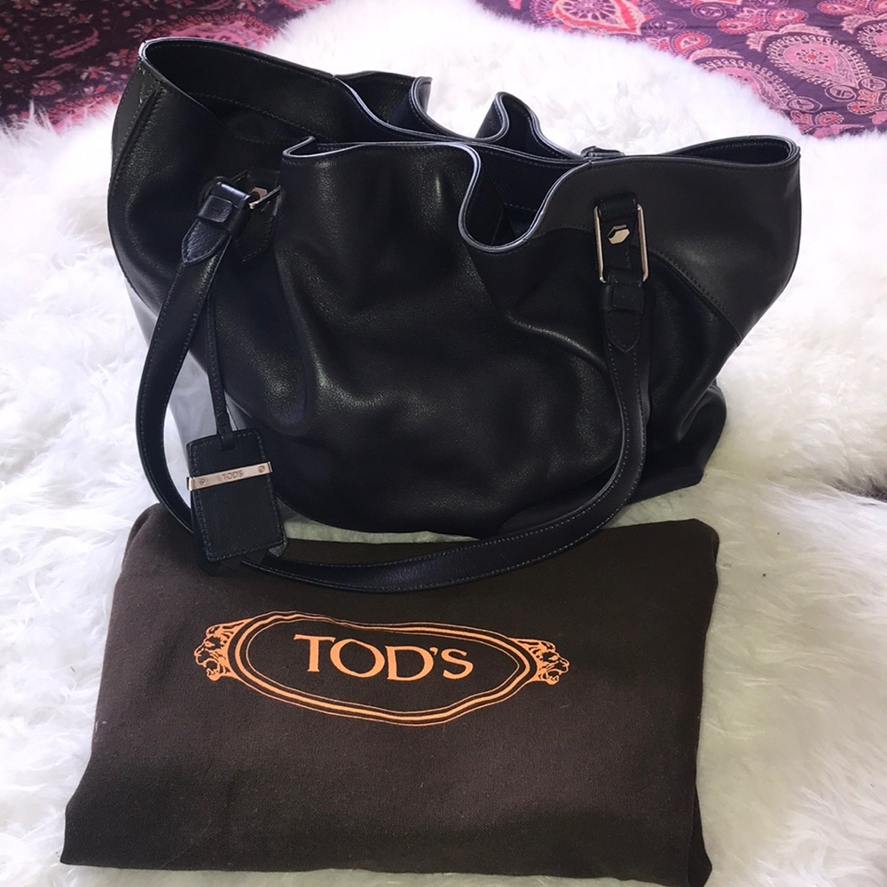 Tod’s Medium Dark Blue Flower Tote